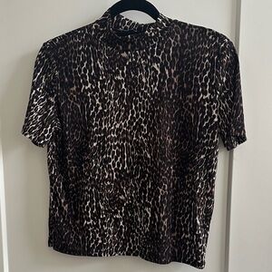 Zara Women’s Leopard Print Mock Neck Short Sleeve Top